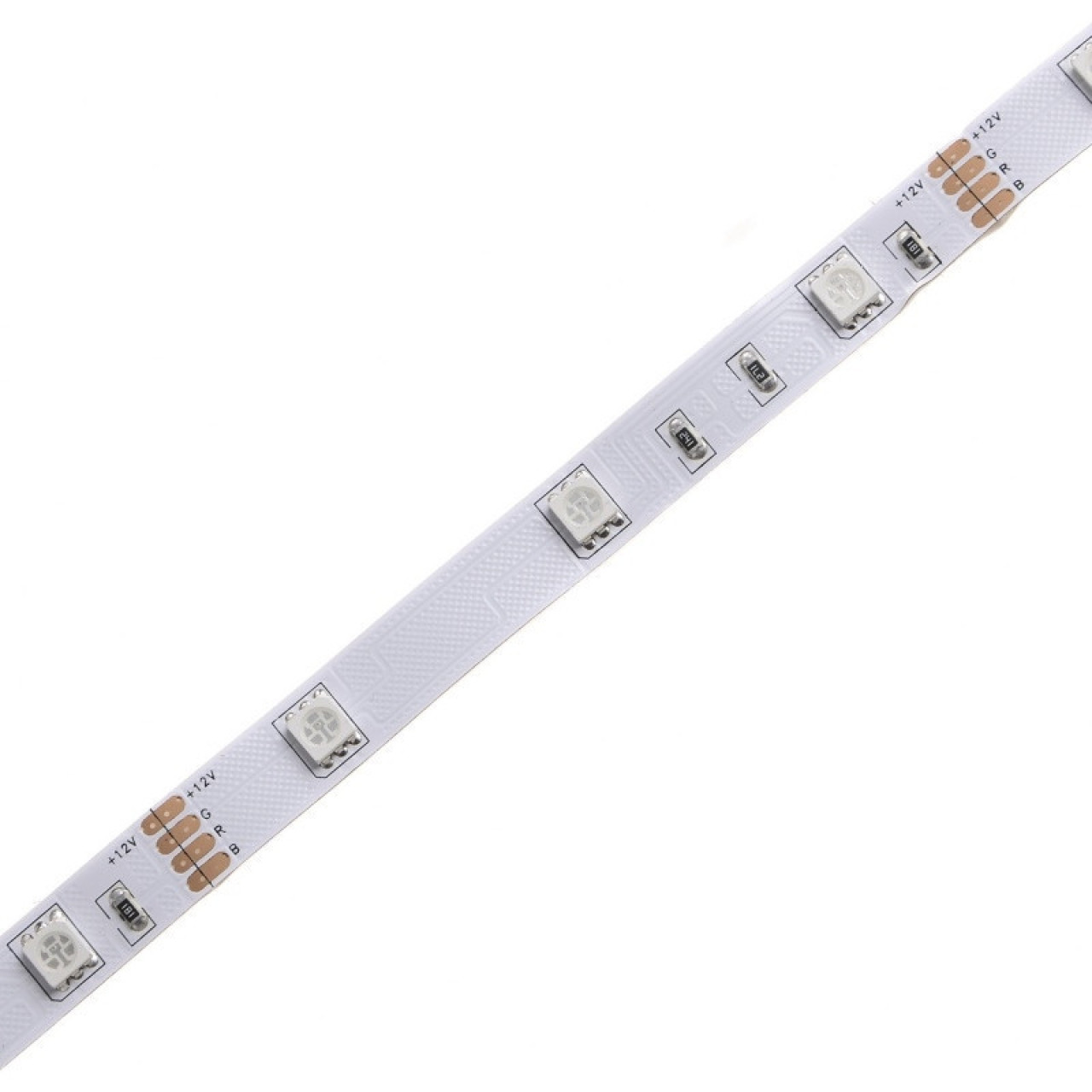 Кольорова LED стрічка негерметична 12V 14.4W 5050 WHITE PCB RGB IP20 1m (BY-024/30)