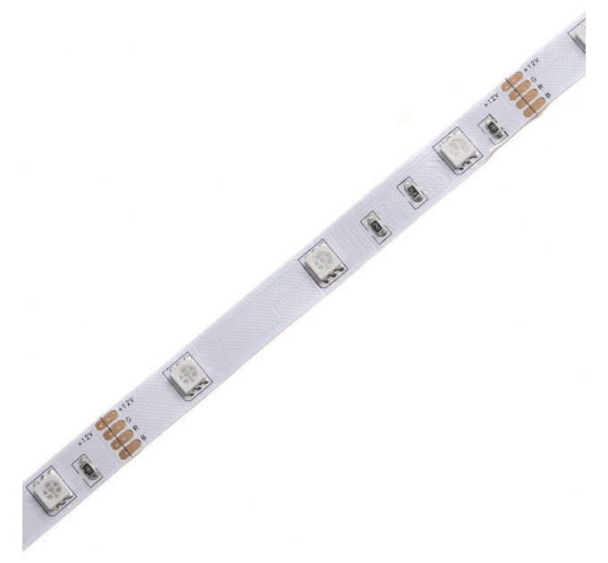 Кольорова LED стрічка негерметична 12V 14.4W 5050 WHITE PCB RGB IP20 1m (BY-024/30)