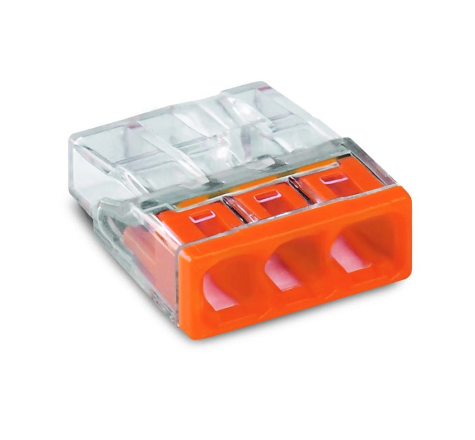 Клема WAGO COMPACT для розподільних коробок 3X2,5 прозора/помаранчева, без пасти