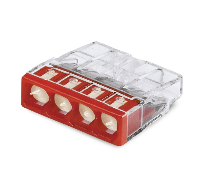 Клема WAGO COMPACT для розподільних коробок 4X2,5 прозора/червона, з пастою
