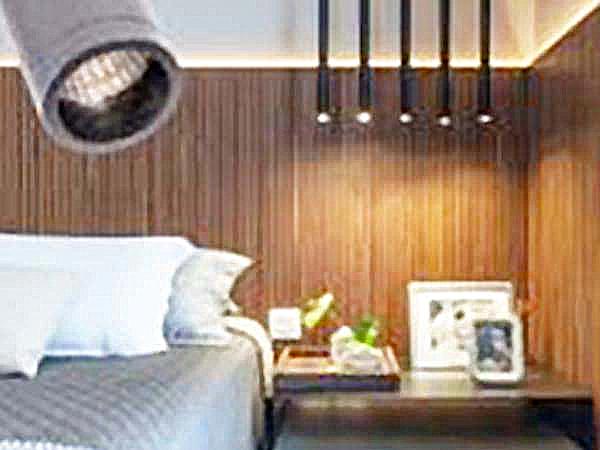циліндричний світильник тубус в інтер'єрі спальні, світильник труба для спальні